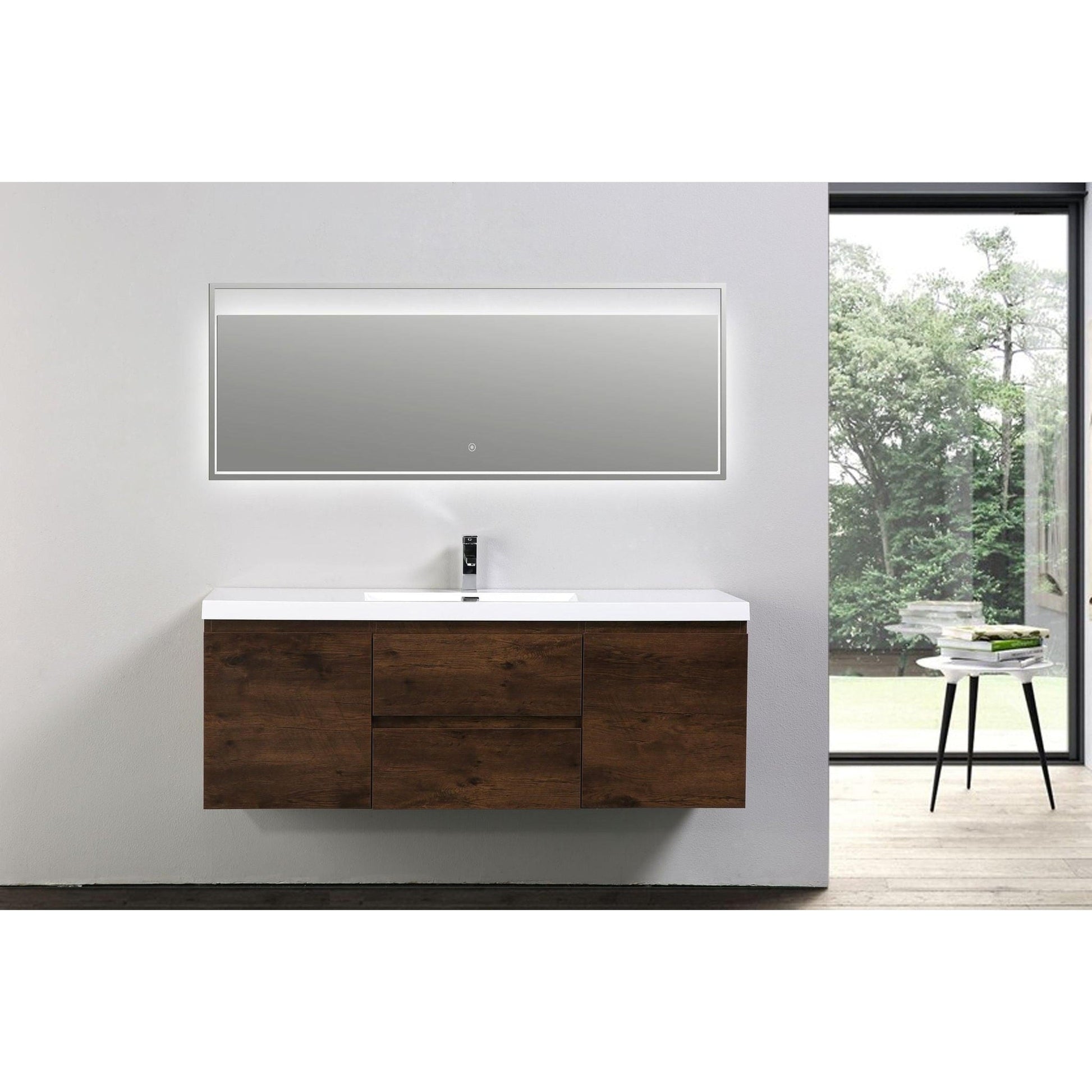 Moreno Bath Bohemia Lina 60" Rosewood Wall-Mounted Vanity With Single Reinforced White Acrylic Sink