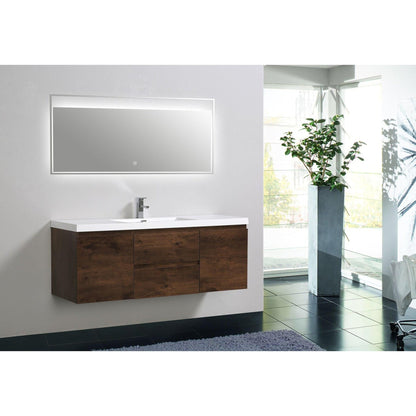 Moreno Bath Bohemia Lina 60" Rosewood Wall-Mounted Vanity With Single Reinforced White Acrylic Sink