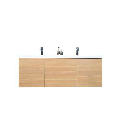 Moreno Bath Bohemia Lina 60" White Oak Wall-Mounted Vanity With Double Reinforced White Acrylic Sinks