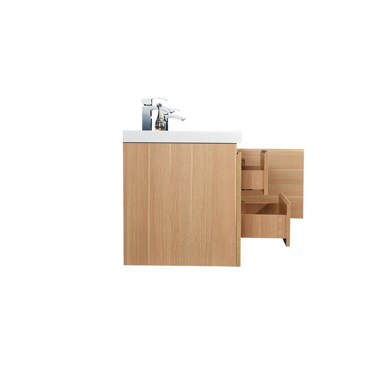 Moreno Bath Bohemia Lina 60" White Oak Wall-Mounted Vanity With Double Reinforced White Acrylic Sinks