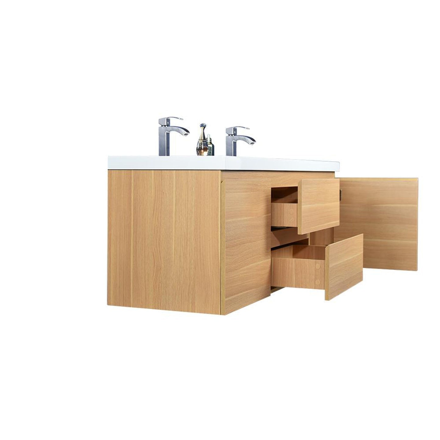 Moreno Bath Bohemia Lina 60" White Oak Wall-Mounted Vanity With Double Reinforced White Acrylic Sinks