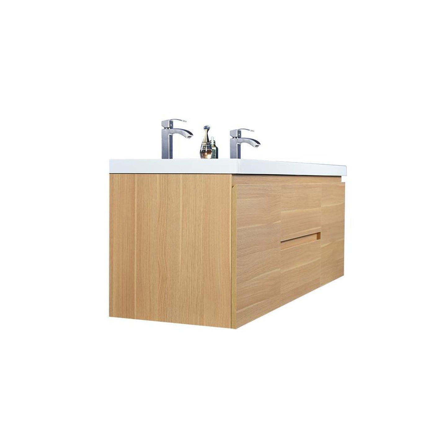 Moreno Bath Bohemia Lina 60" White Oak Wall-Mounted Vanity With Double Reinforced White Acrylic Sinks