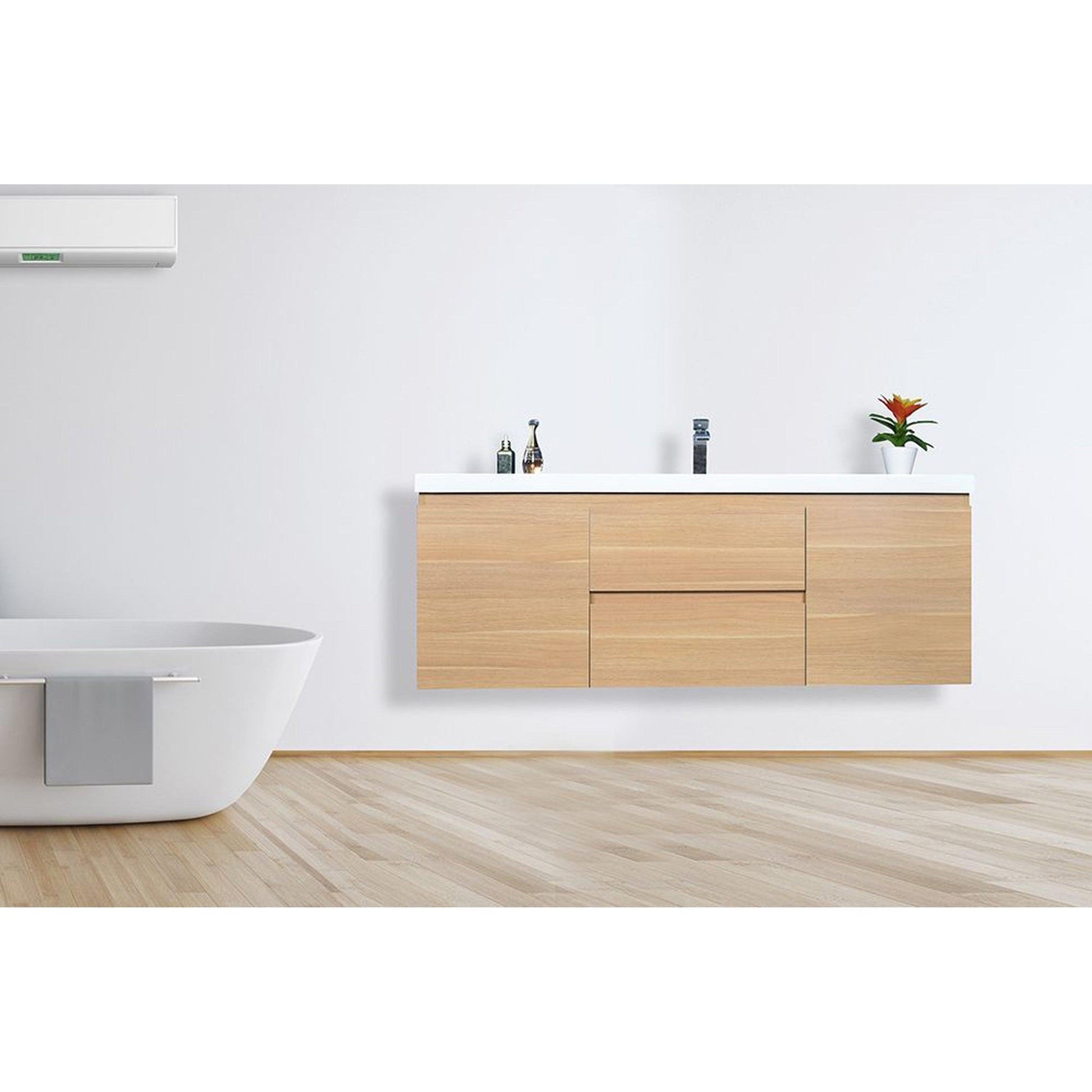 Moreno Bath Bohemia Lina 60" White Oak Wall-Mounted Vanity With Single Reinforced White Acrylic Sink