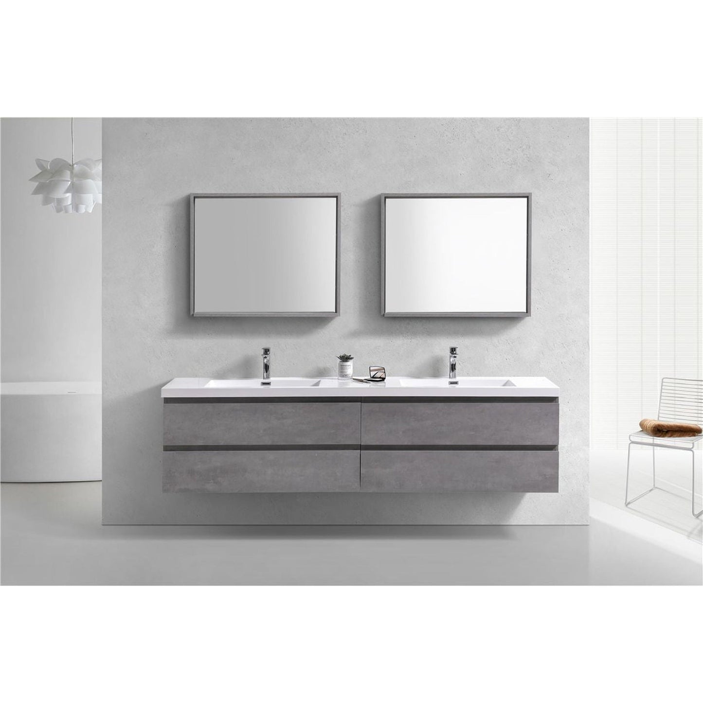 Moreno Bath Bohemia Lina 72" Cement Gray Wall-Mounted Vanity With Double Reinforced White Acrylic Sinks