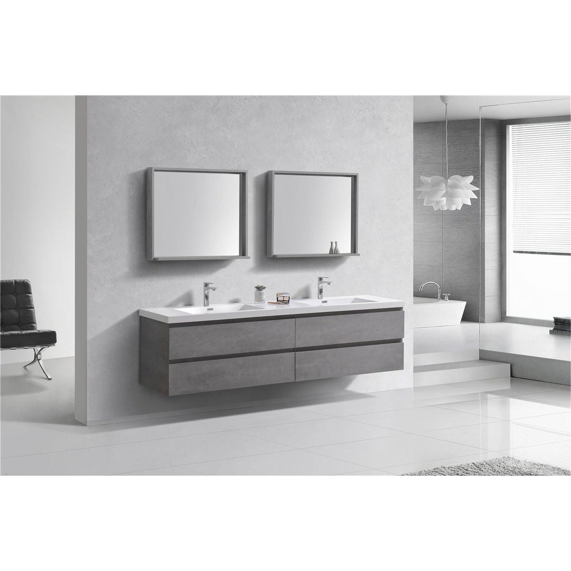 Moreno Bath Bohemia Lina 72" Cement Gray Wall-Mounted Vanity With Double Reinforced White Acrylic Sinks