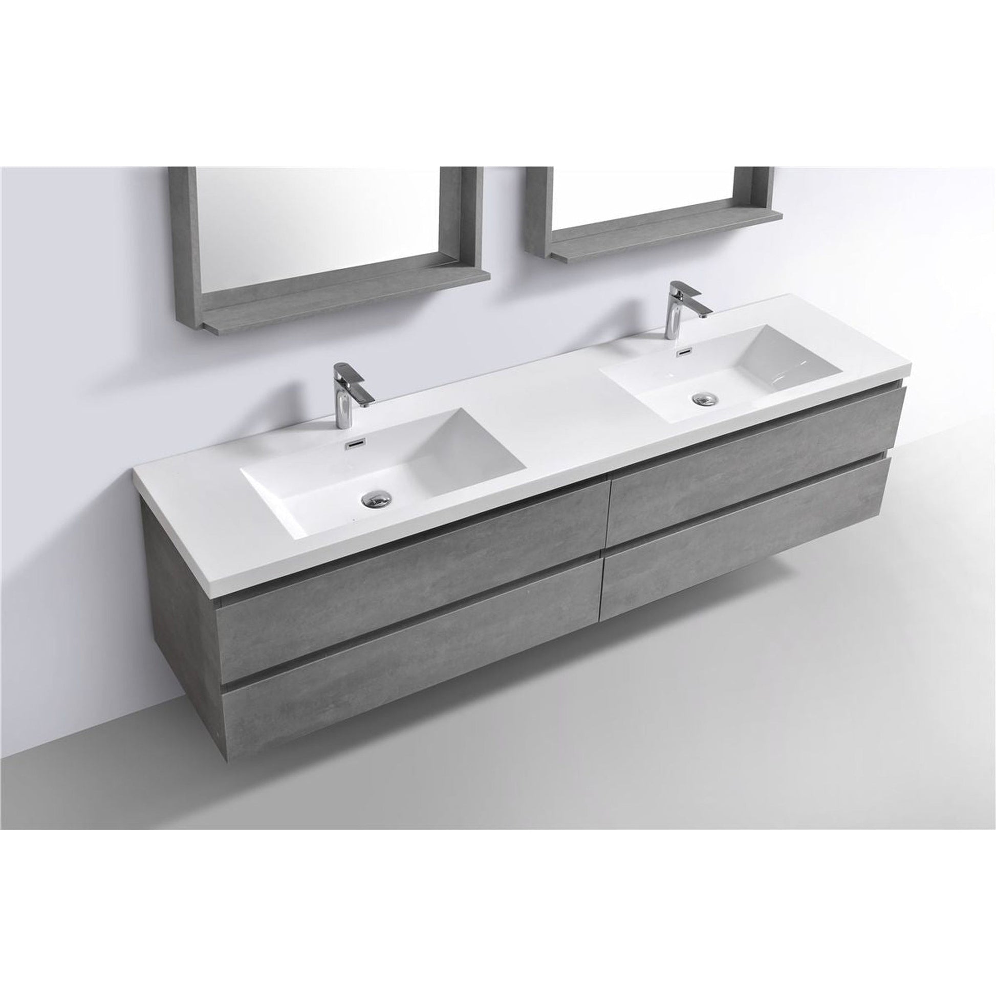 Moreno Bath Bohemia Lina 72" Cement Gray Wall-Mounted Vanity With Double Reinforced White Acrylic Sinks