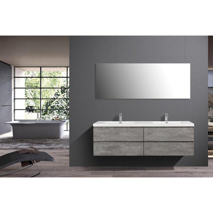 Moreno Bath Bohemia Lina 72" Cement Gray Wall-Mounted Vanity With Double Reinforced White Acrylic Sinks