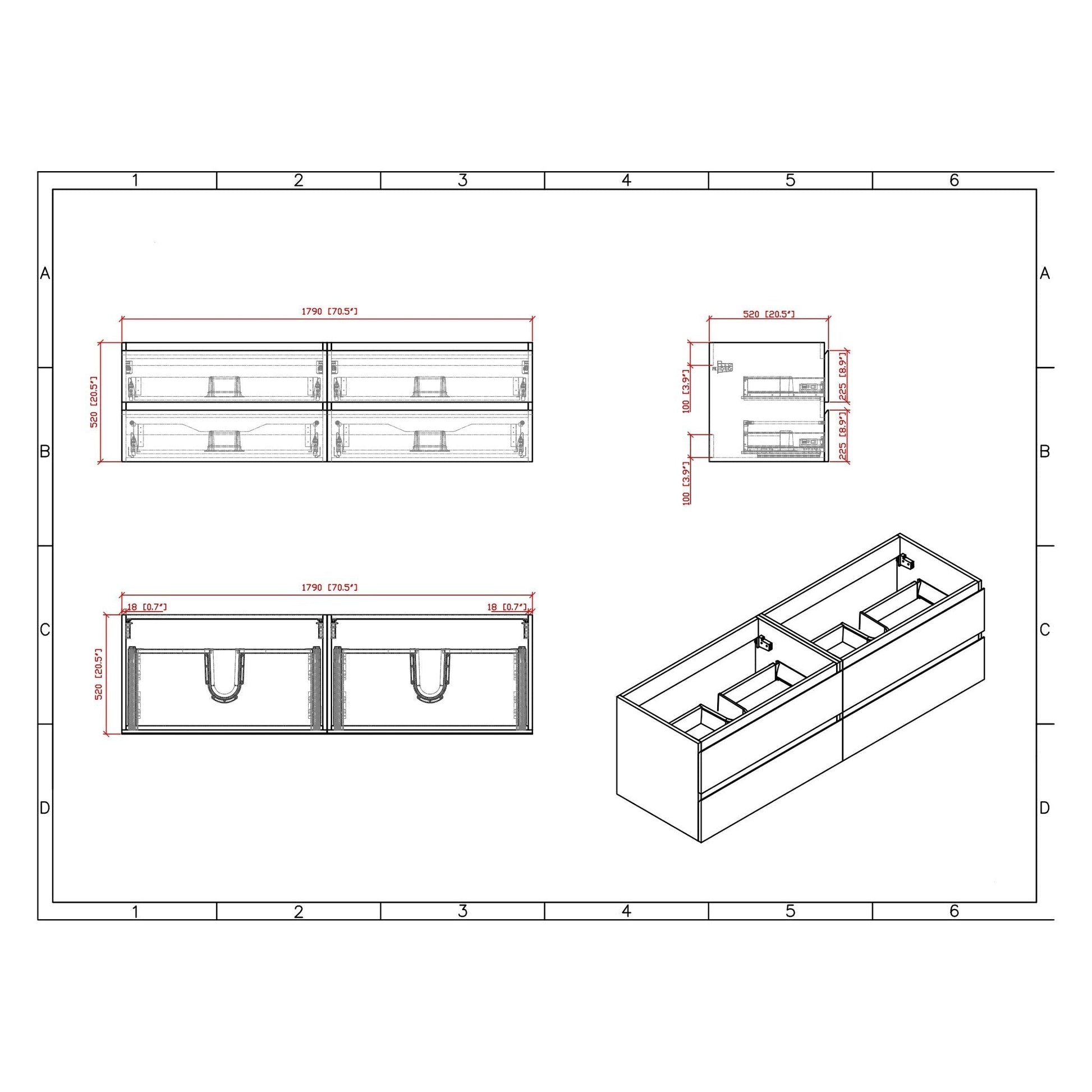 Moreno Bath Bohemia Lina 72" Cement Gray Wall-Mounted Vanity With Double Reinforced White Acrylic Sinks