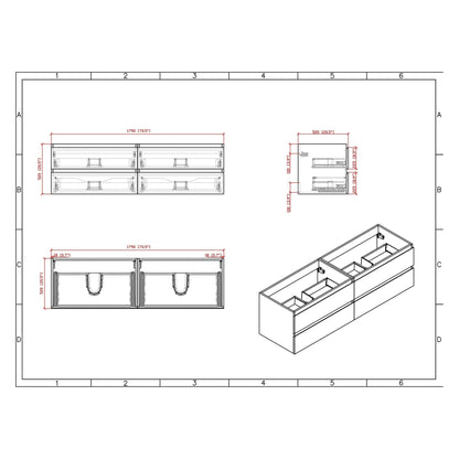 Moreno Bath Bohemia Lina 72" Cement Gray Wall-Mounted Vanity With Double Reinforced White Acrylic Sinks