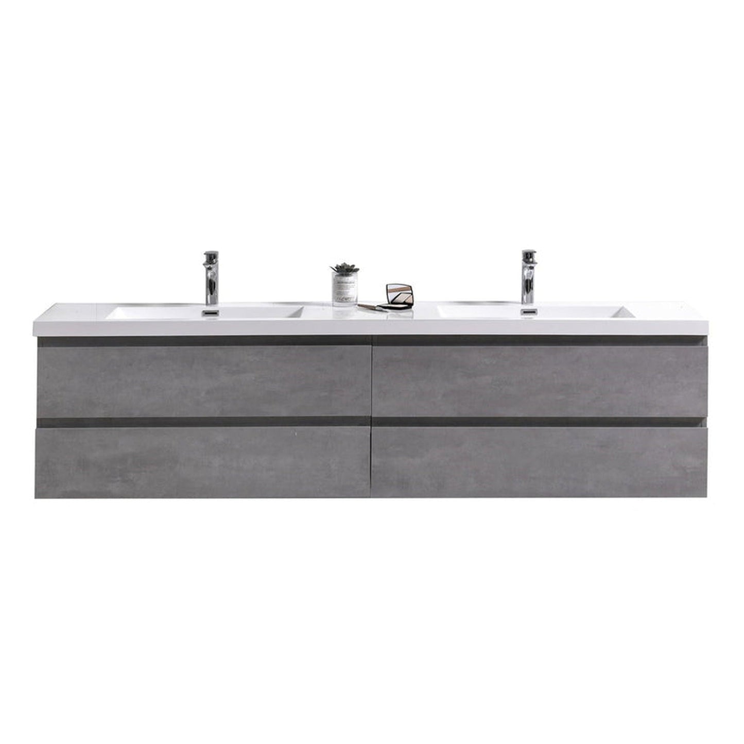 Moreno Bath Bohemia Lina 72" Cement Gray Wall-Mounted Vanity With Double Reinforced White Acrylic Sinks