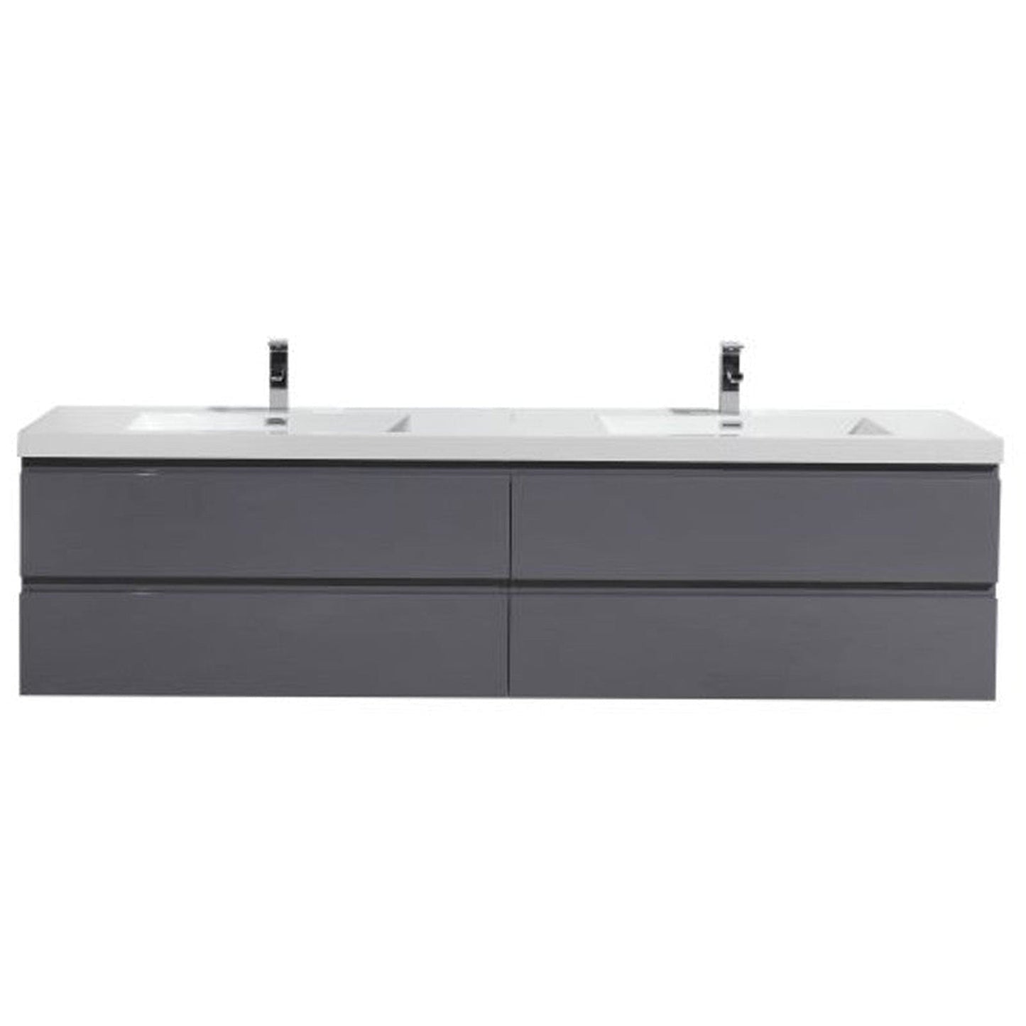 Moreno Bath Bohemia Lina 72" High Gloss Gray Wall-Mounted Vanity With Double Reinforced White Acrylic Sinks