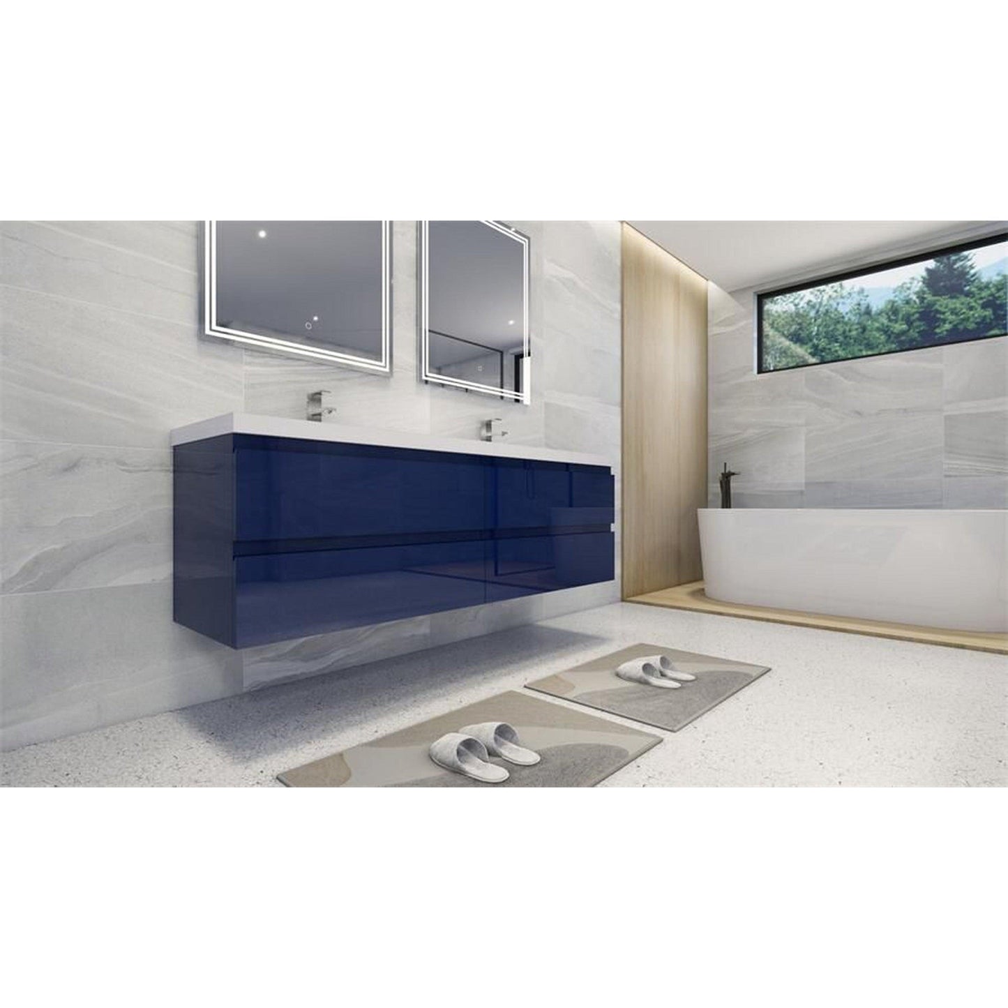 Moreno Bath Bohemia Lina 72" High Gloss Night Blue Wall-Mounted Vanity With Double Reinforced White Acrylic Sinks