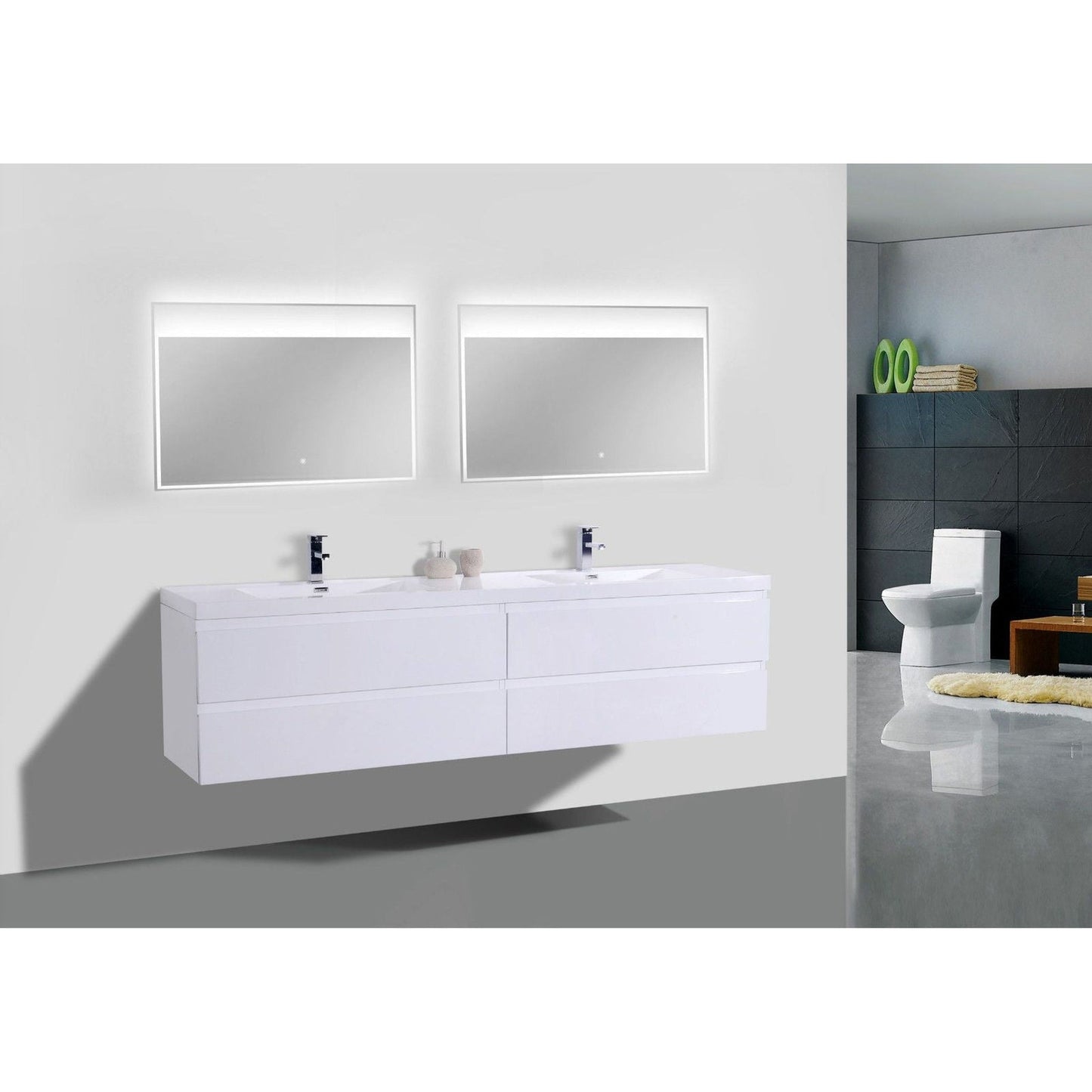 Moreno Bath Bohemia Lina 72" High Gloss White Wall-Mounted Vanity With Double Reinforced White Acrylic Sinks