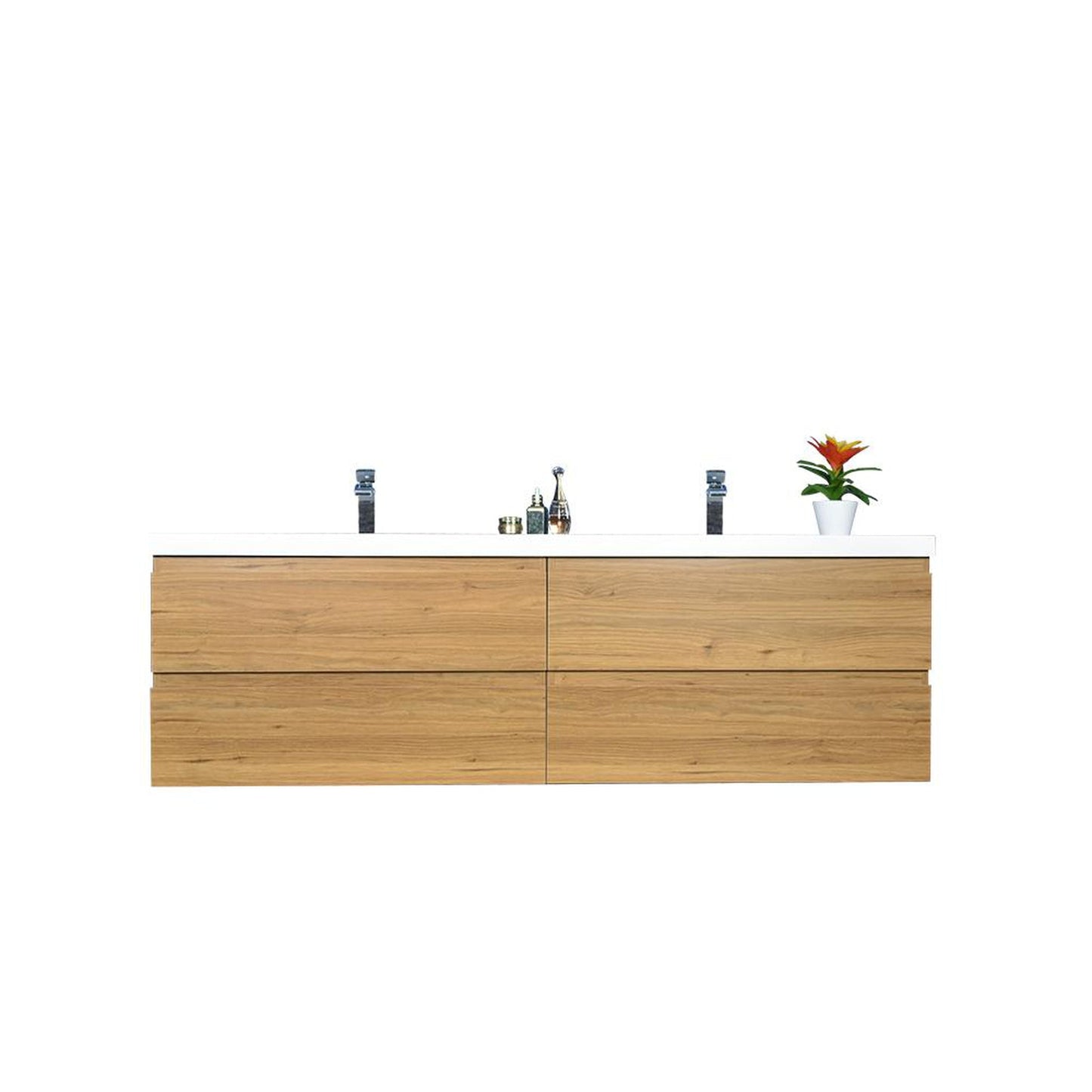 Moreno Bath Bohemia Lina 72" Nature Oak Wall-Mounted Vanity With Double Reinforced White Acrylic Sinks