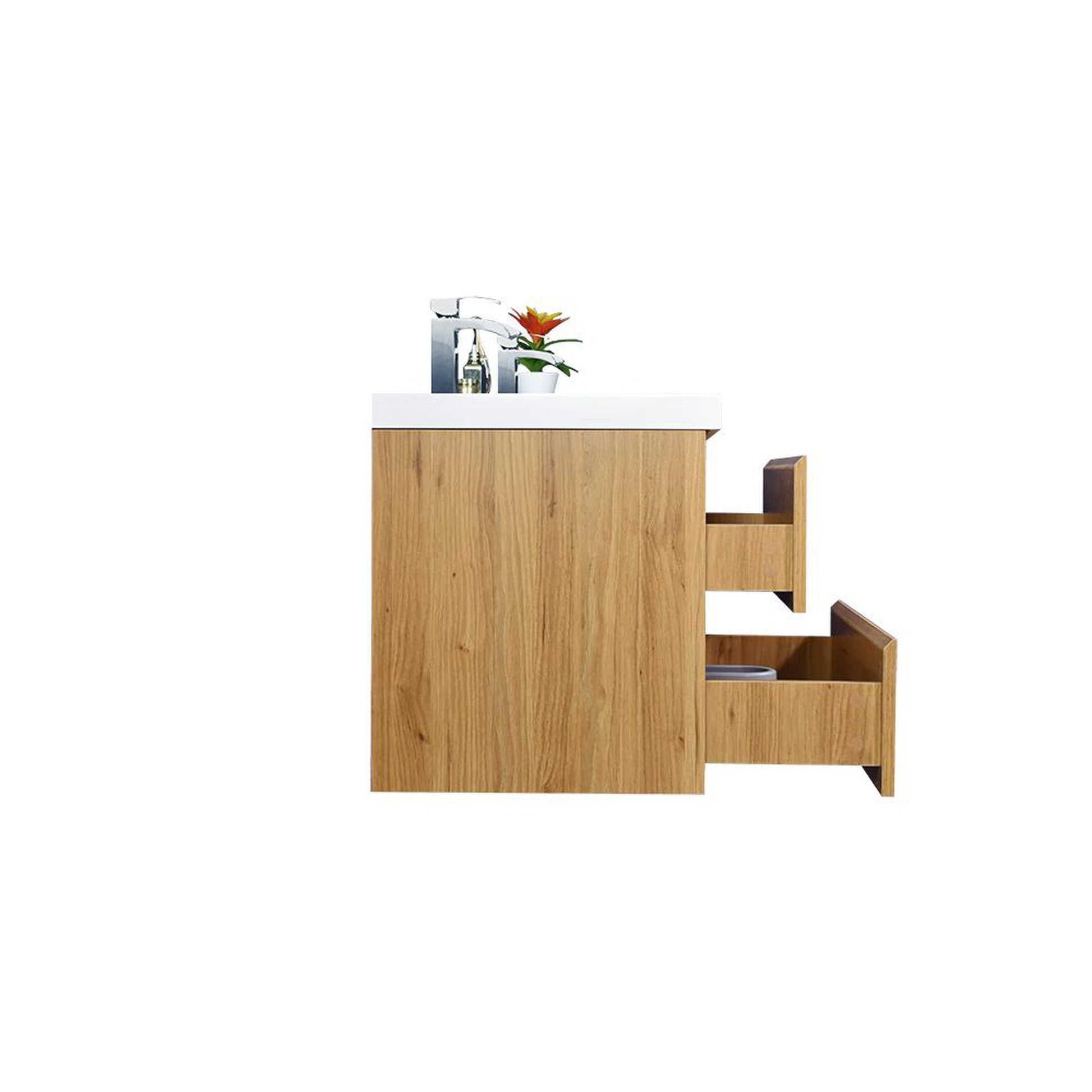 Moreno Bath Bohemia Lina 72" Nature Oak Wall-Mounted Vanity With Double Reinforced White Acrylic Sinks