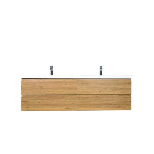 Moreno Bath Bohemia Lina 72" Nature Oak Wall-Mounted Vanity With Double Reinforced White Acrylic Sinks