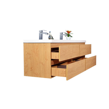 Moreno Bath Bohemia Lina 72" New England Oak Wall-Mounted Vanity With Double Reinforced White Acrylic Sinks