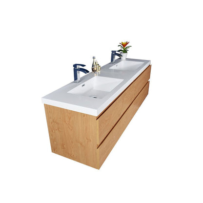 Moreno Bath Bohemia Lina 72" New England Oak Wall-Mounted Vanity With Double Reinforced White Acrylic Sinks