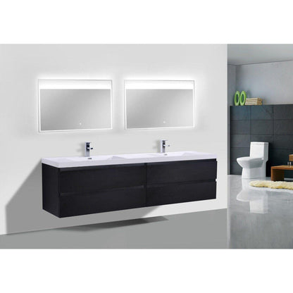 Moreno Bath Bohemia Lina 72" Rich Black Wall-Mounted Vanity With Double Reinforced White Acrylic Sinks