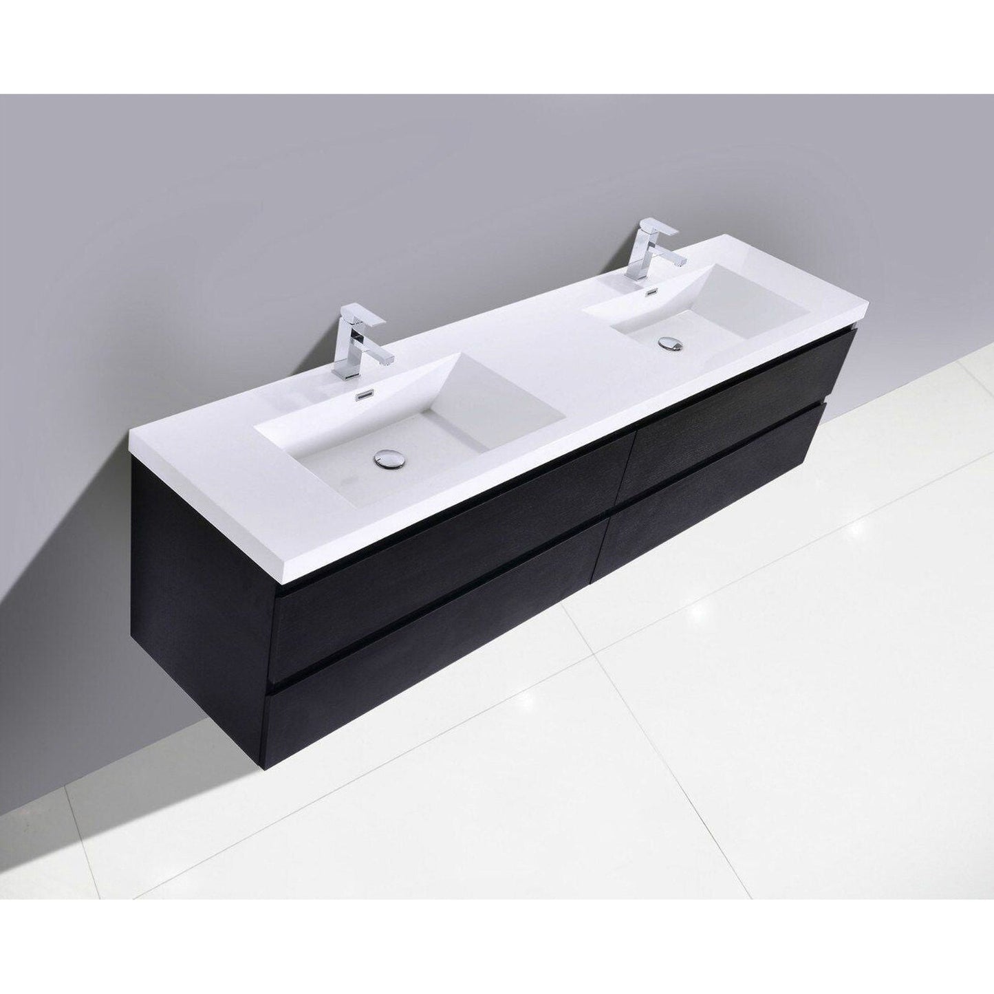 Moreno Bath Bohemia Lina 72" Rich Black Wall-Mounted Vanity With Double Reinforced White Acrylic Sinks