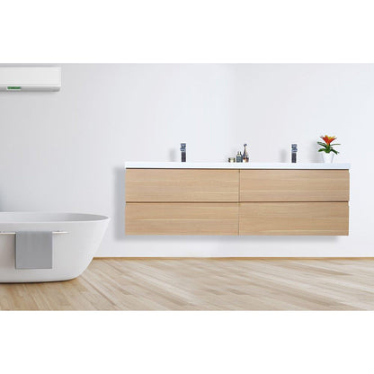 Moreno Bath Bohemia Lina 72" White Oak Wall-Mounted Vanity With Double Reinforced White Acrylic Sinks