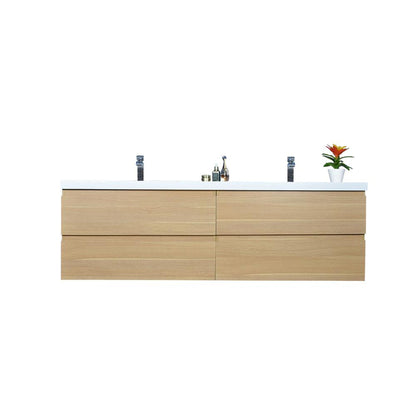 Moreno Bath Bohemia Lina 72" White Oak Wall-Mounted Vanity With Double Reinforced White Acrylic Sinks