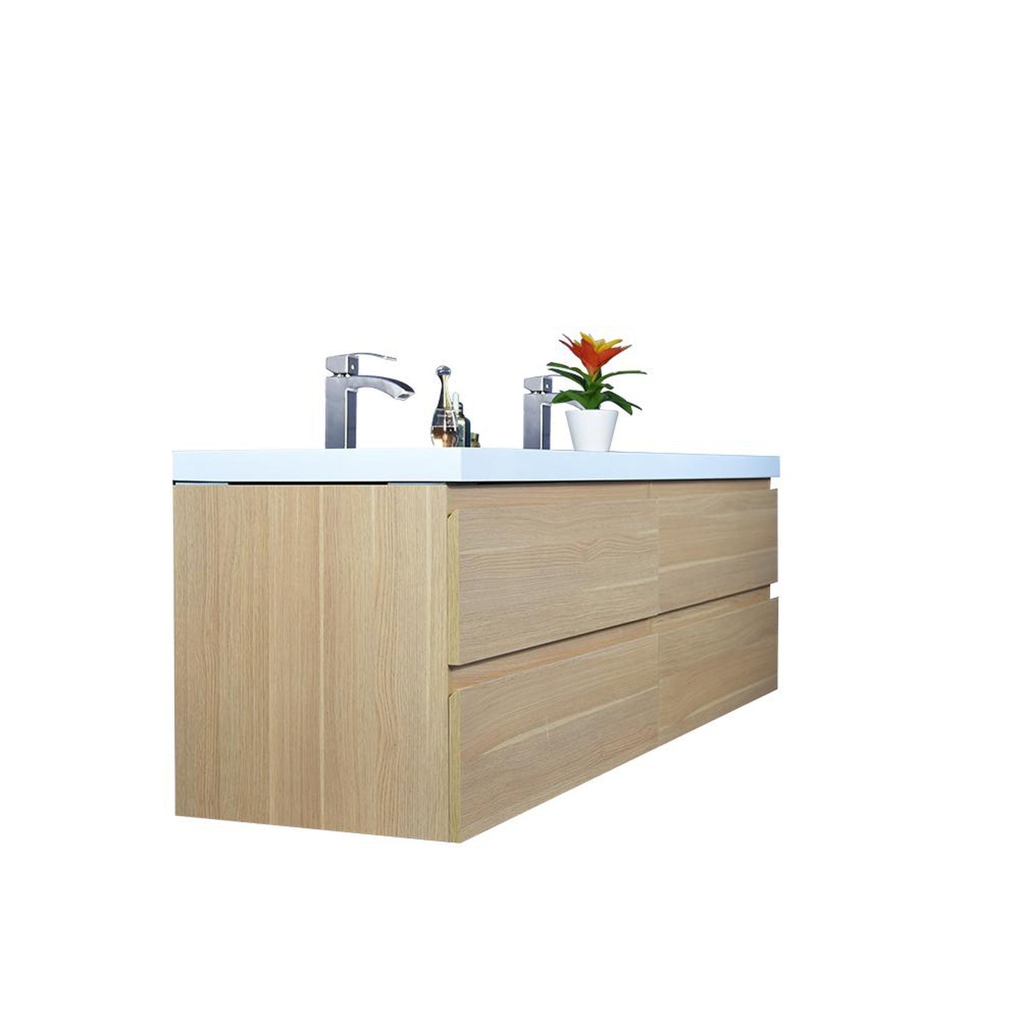 Moreno Bath Bohemia Lina 72" White Oak Wall-Mounted Vanity With Double Reinforced White Acrylic Sinks