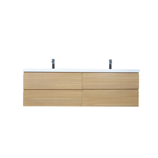 Moreno Bath Bohemia Lina 72" White Oak Wall-Mounted Vanity With Double Reinforced White Acrylic Sinks