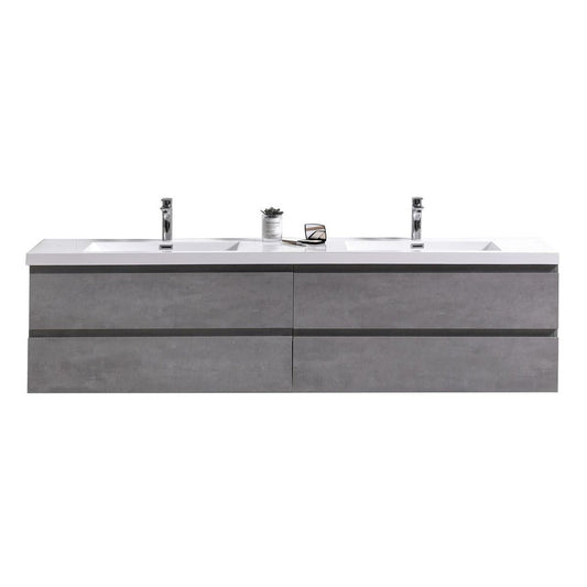 Moreno Bath Bohemia Lina 84" Cement Gray Wall-Mounted Vanity With Double Reinforced White Acrylic Sinks