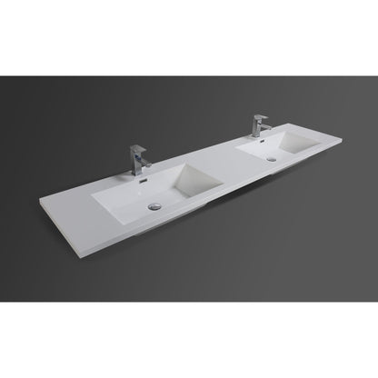 Moreno Bath Bohemia Lina 84" High Gloss Gray Wall-Mounted Vanity With Double Reinforced White Acrylic Sinks