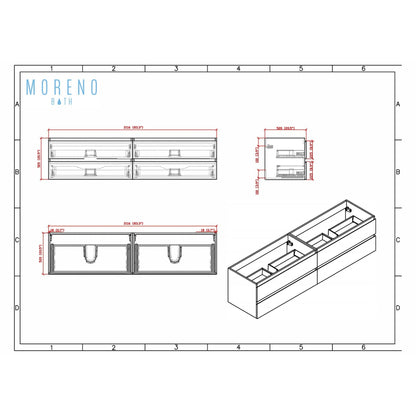 Moreno Bath Bohemia Lina 84" High Gloss Gray Wall-Mounted Vanity With Double Reinforced White Acrylic Sinks