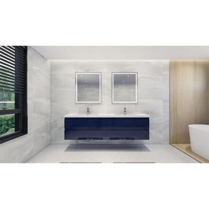 Moreno Bath Bohemia Lina 84" High Gloss Night Blue Wall-Mounted Vanity With Double Reinforced White Acrylic Sinks