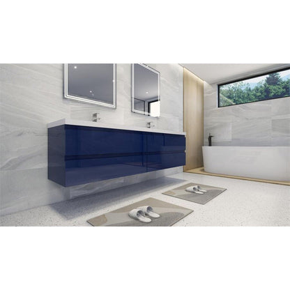 Moreno Bath Bohemia Lina 84" High Gloss Night Blue Wall-Mounted Vanity With Double Reinforced White Acrylic Sinks