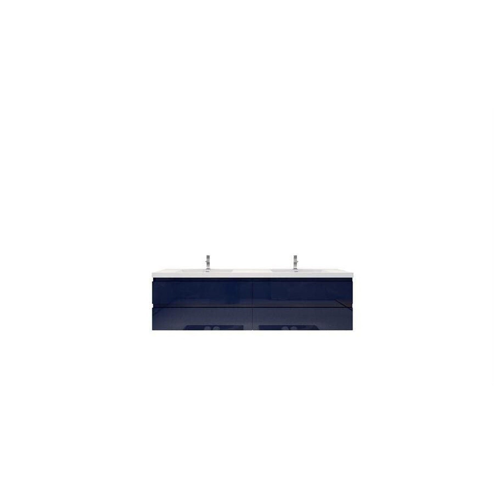 Moreno Bath Bohemia Lina 84" High Gloss Night Blue Wall-Mounted Vanity With Double Reinforced White Acrylic Sinks