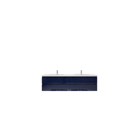 Moreno Bath Bohemia Lina 84" High Gloss Night Blue Wall-Mounted Vanity With Double Reinforced White Acrylic Sinks