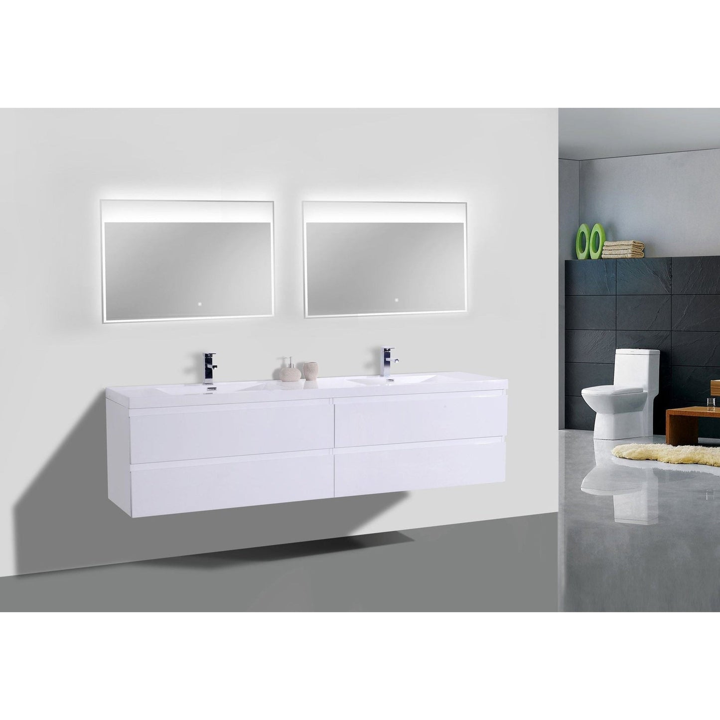 Moreno Bath Bohemia Lina 84" High Gloss White Wall-Mounted Vanity With Double Reinforced White Acrylic Sinks