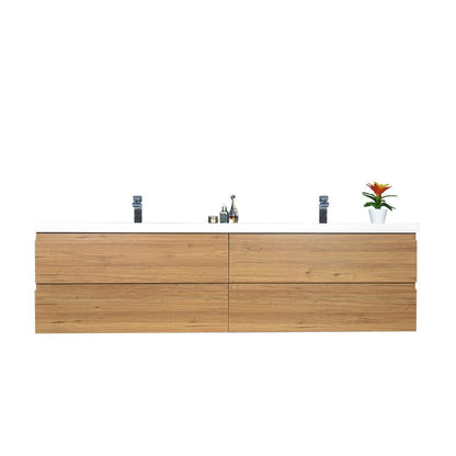 Moreno Bath Bohemia Lina 84" Nature Oak Wall-Mounted Vanity With Double Reinforced White Acrylic Sinks