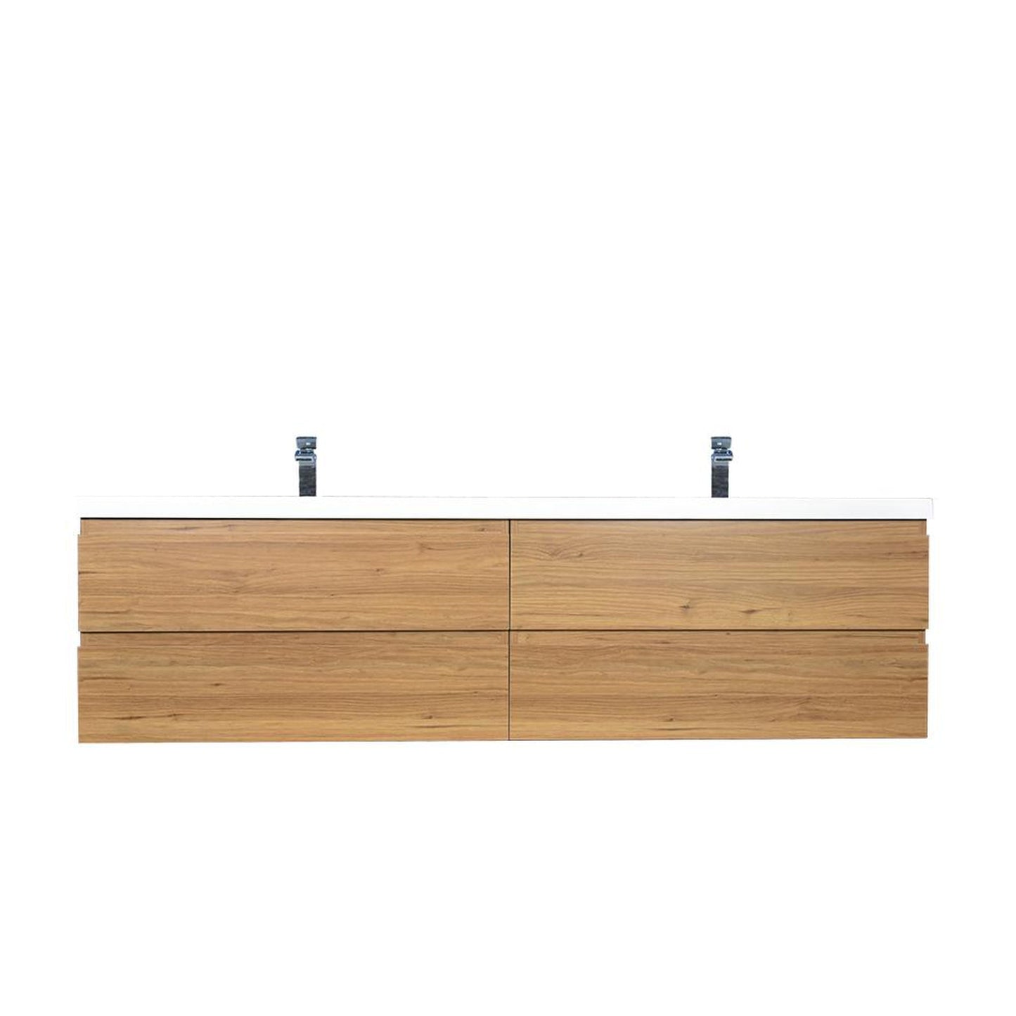 Moreno Bath Bohemia Lina 84" Nature Oak Wall-Mounted Vanity With Double Reinforced White Acrylic Sinks