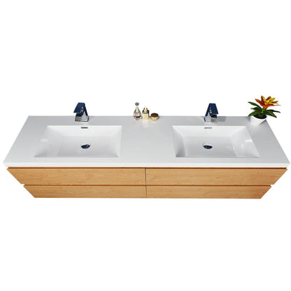 Moreno Bath Bohemia Lina 84" New England Oak Wall-Mounted Vanity With Double Reinforced White Acrylic Sinks