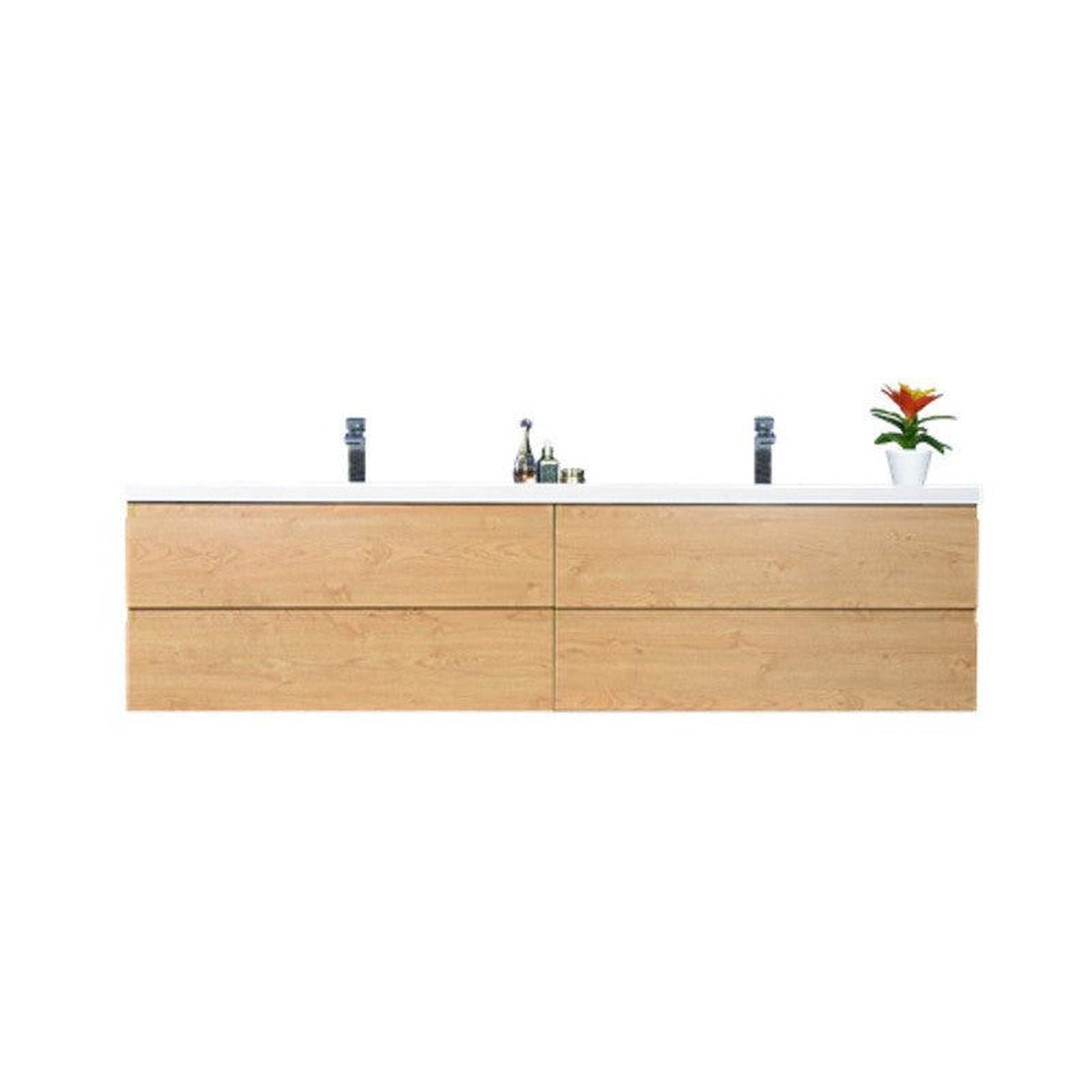 Moreno Bath Bohemia Lina 84" New England Oak Wall-Mounted Vanity With Double Reinforced White Acrylic Sinks