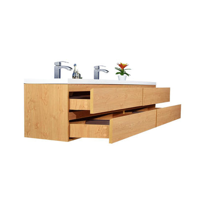 Moreno Bath Bohemia Lina 84" New England Oak Wall-Mounted Vanity With Double Reinforced White Acrylic Sinks