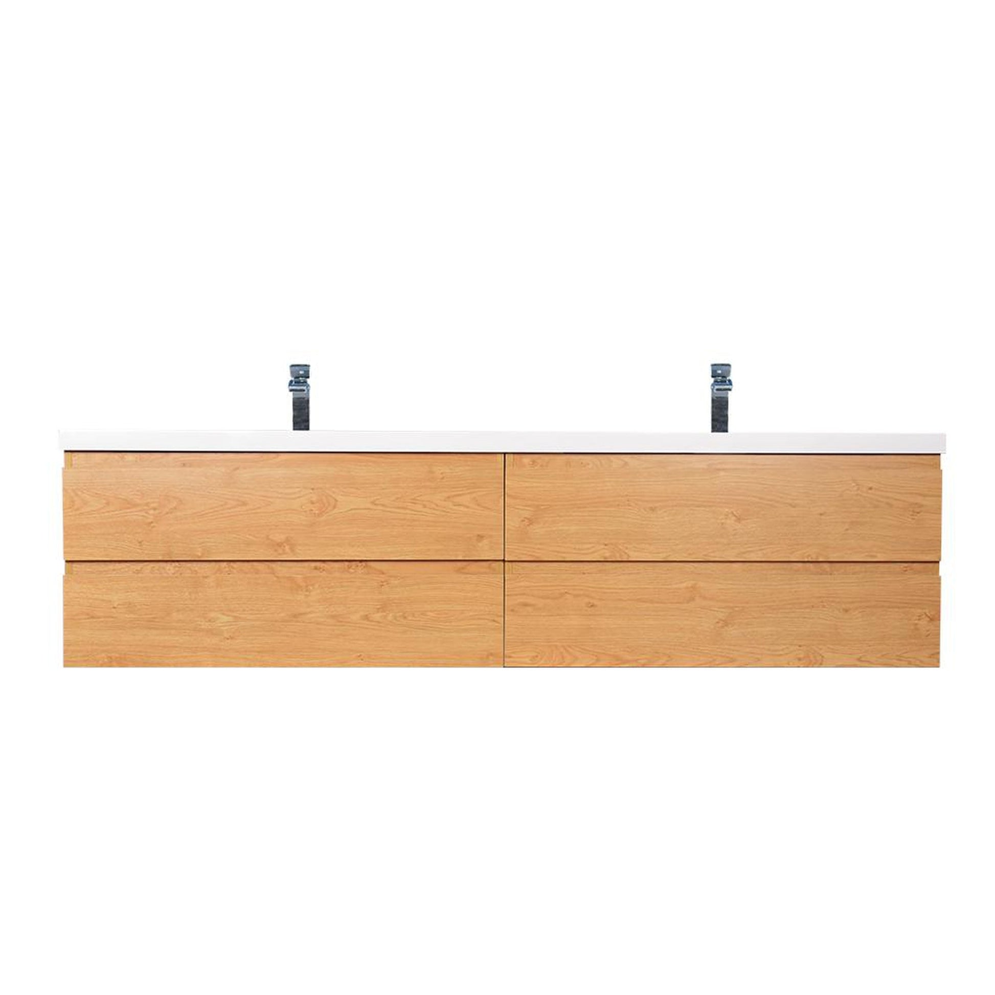 Moreno Bath Bohemia Lina 84" New England Oak Wall-Mounted Vanity With Double Reinforced White Acrylic Sinks