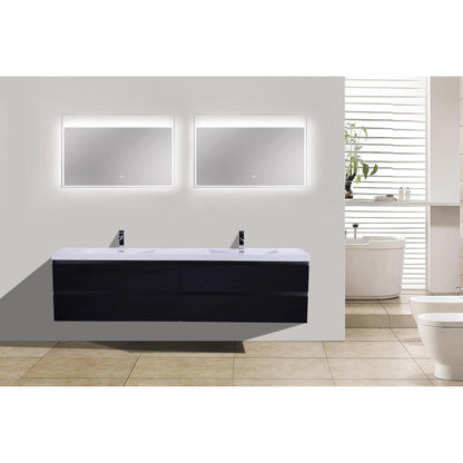 Moreno Bath Bohemia Lina 84" Rich Black Wall-Mounted Vanity With Double Reinforced White Acrylic Sinks