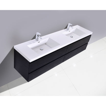Moreno Bath Bohemia Lina 84" Rich Black Wall-Mounted Vanity With Double Reinforced White Acrylic Sinks