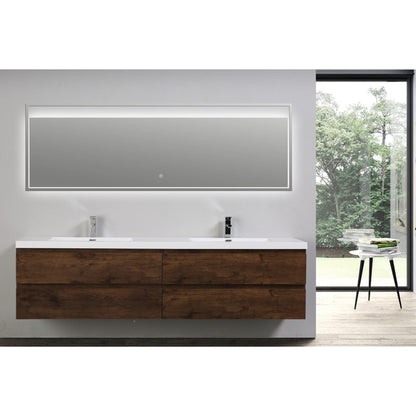 Moreno Bath Bohemia Lina 84" Rosewood Wall-Mounted Vanity With Double Reinforced White Acrylic Sinks