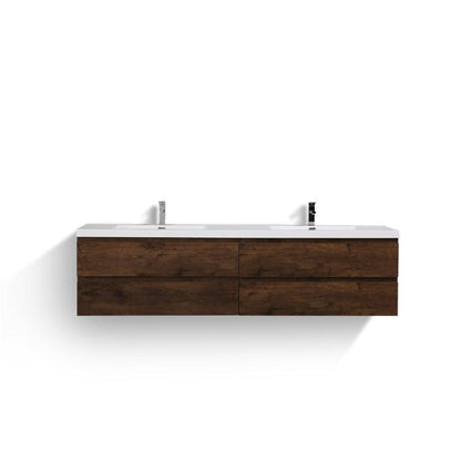 Moreno Bath Bohemia Lina 84" Rosewood Wall-Mounted Vanity With Double Reinforced White Acrylic Sinks