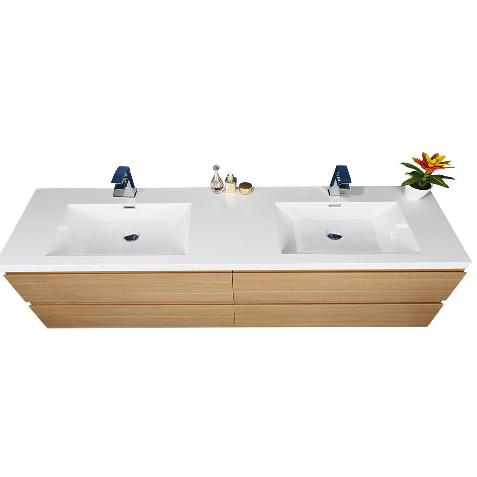 Moreno Bath Bohemia Lina 84" White Oak Wall-Mounted Vanity With Double Reinforced White Acrylic Sinks