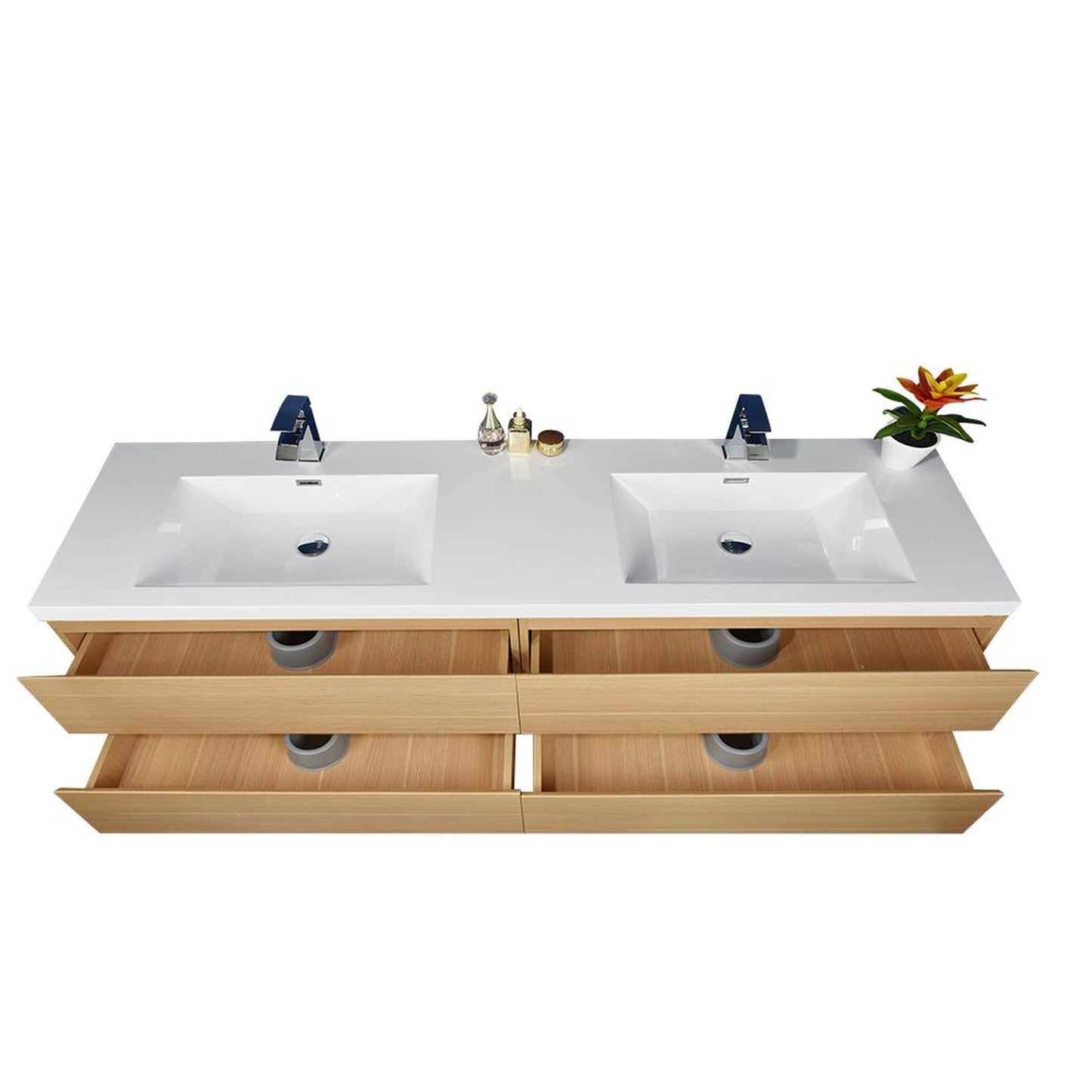 Moreno Bath Bohemia Lina 84" White Oak Wall-Mounted Vanity With Double Reinforced White Acrylic Sinks