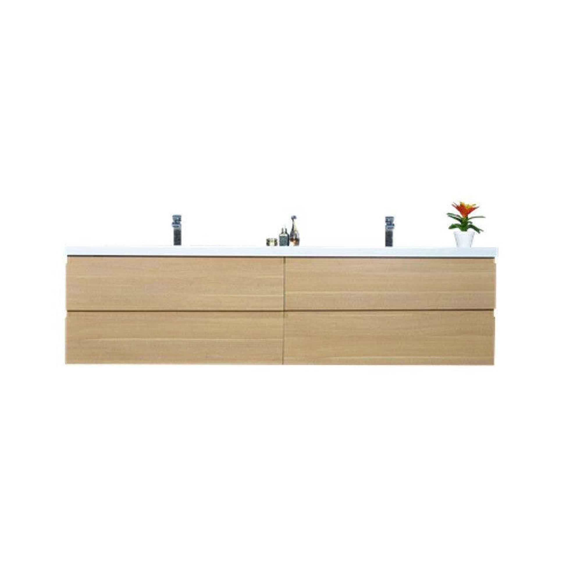 Moreno Bath Bohemia Lina 84" White Oak Wall-Mounted Vanity With Double Reinforced White Acrylic Sinks