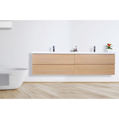 Moreno Bath Bohemia Lina 84" White Oak Wall-Mounted Vanity With Double Reinforced White Acrylic Sinks